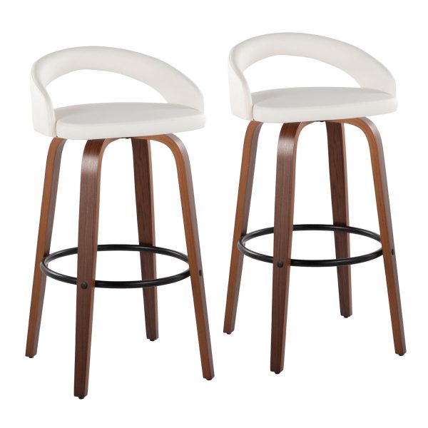 Grotto 30 Contemporary White Swivel Barstools Walnut Wood Set of 2 2