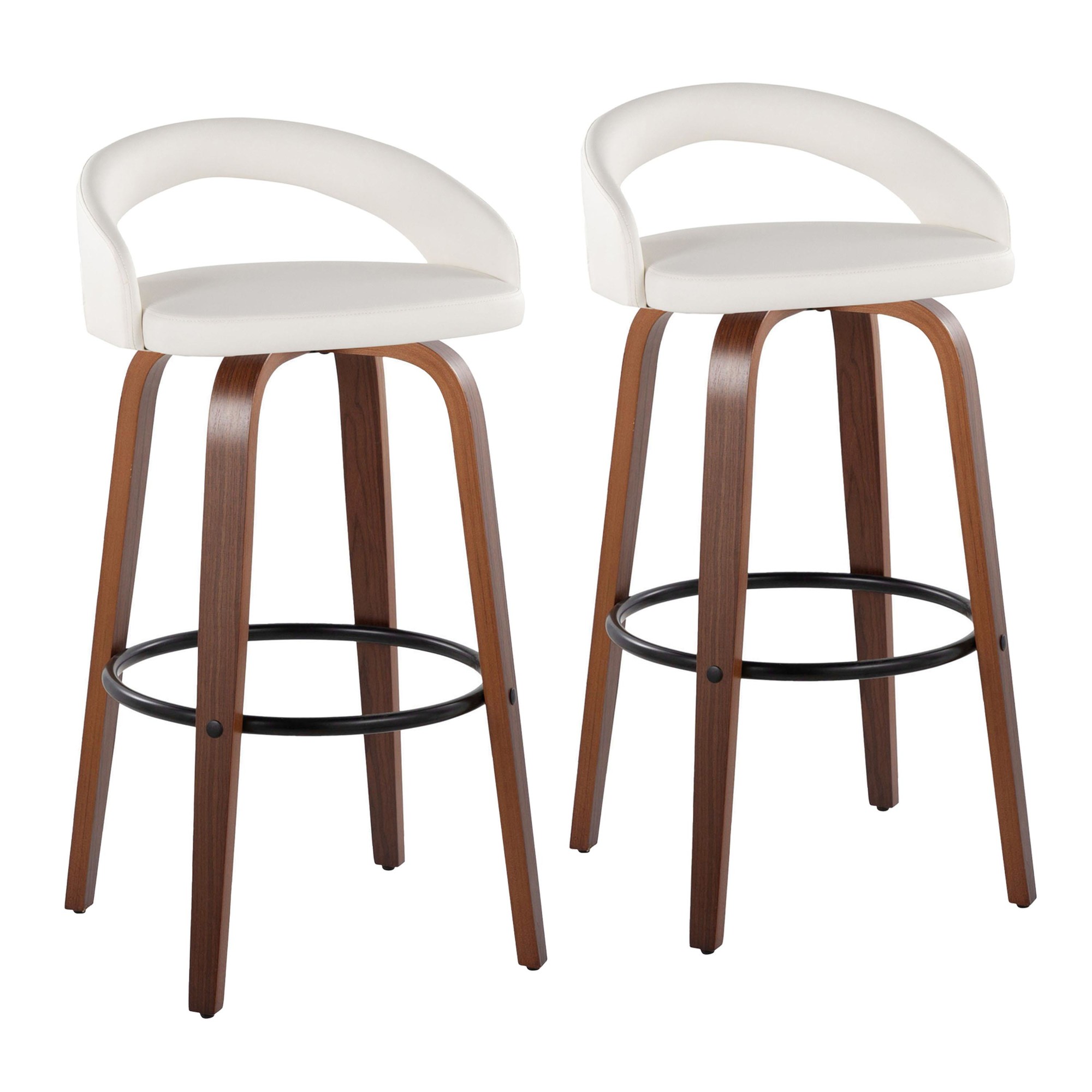 Grotto 30" Contemporary White Swivel Barstools Walnut Wood (Set of 2) 3 Grotto 30" Contemporary White Swivel Barstools Walnut Wood (Set of 2) - Image 3