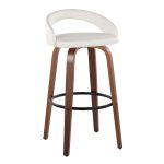 Grotto 30" Contemporary White Swivel Barstools Walnut Wood (Set of 2)