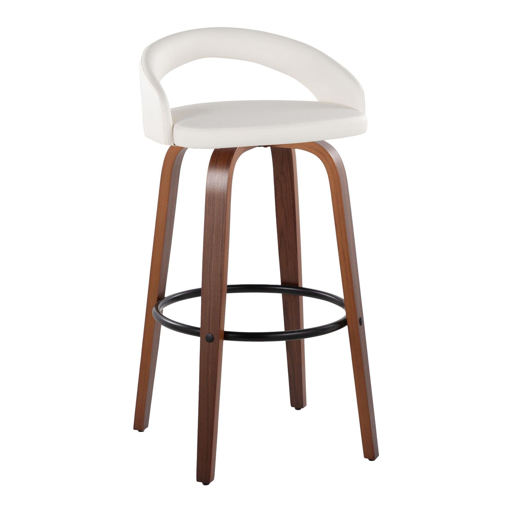 Grotto 30" Contemporary White Swivel Barstools Walnut Wood (Set of 2) 4 Grotto 30" Contemporary White Swivel Barstools Walnut Wood (Set of 2) - Image 4