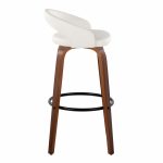 Grotto 30" Contemporary White Swivel Barstools Walnut Wood (Set of 2)