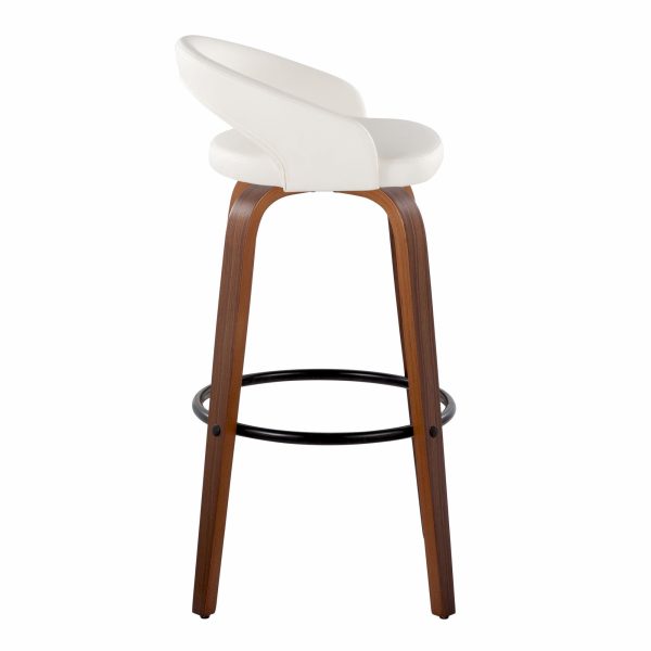 Grotto 30 Contemporary White Swivel Barstools Walnut Wood Set of 2 4