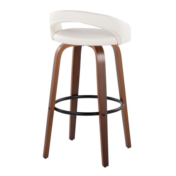Grotto 30 Contemporary White Swivel Barstools Walnut Wood Set of 2 5