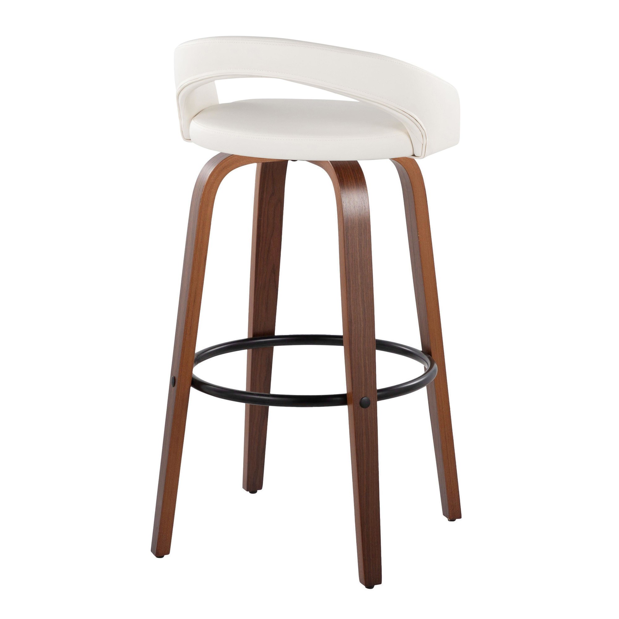 Grotto 30" Contemporary White Swivel Barstools Walnut Wood (Set of 2) 6 Grotto 30" Contemporary White Swivel Barstools Walnut Wood (Set of 2) - Image 6