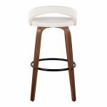 Grotto 30" Contemporary White Swivel Barstools Walnut Wood (Set of 2)