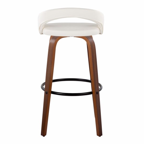 Grotto 30 Contemporary White Swivel Barstools Walnut Wood Set of 2 6