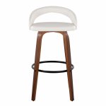 Grotto 30" Contemporary White Swivel Barstools Walnut Wood (Set of 2)