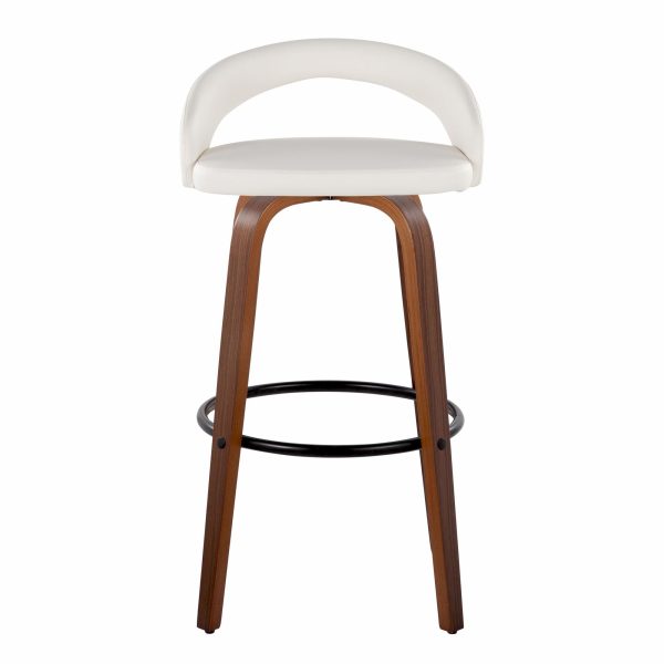 Grotto 30 Contemporary White Swivel Barstools Walnut Wood Set of 2 7