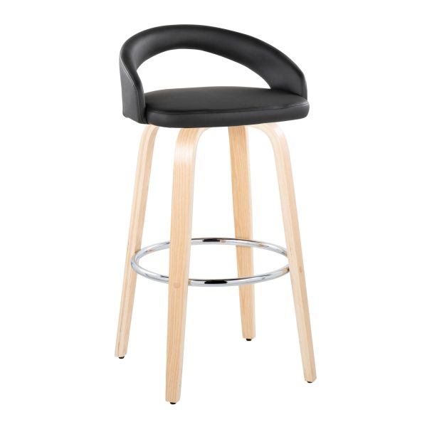 Grotto 30 Inch Black Faux Leather Contemporary Swivel Barstool Set of 2 1