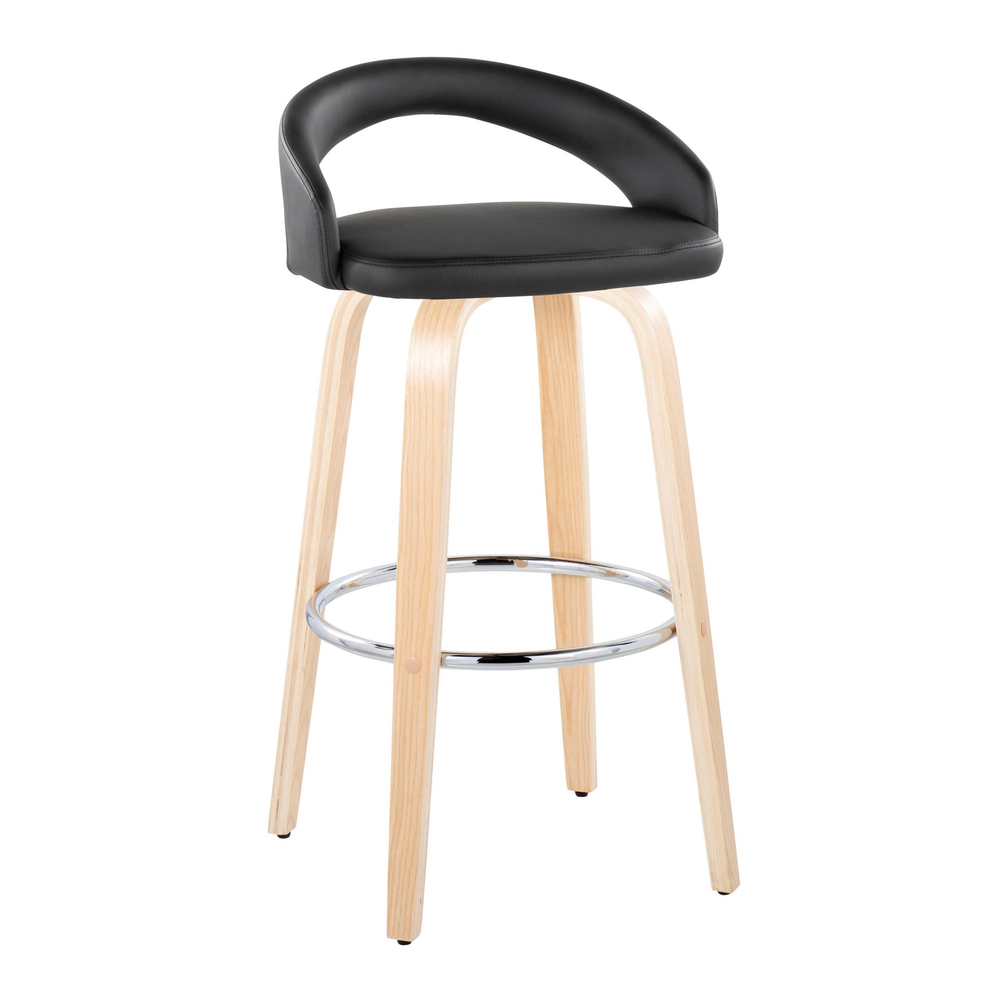 Grotto 30-Inch Black Faux Leather Contemporary Swivel Barstool (Set of 2) 2 Grotto 30-Inch Black Faux Leather Contemporary Swivel Barstool (Set of 2) - Image 2