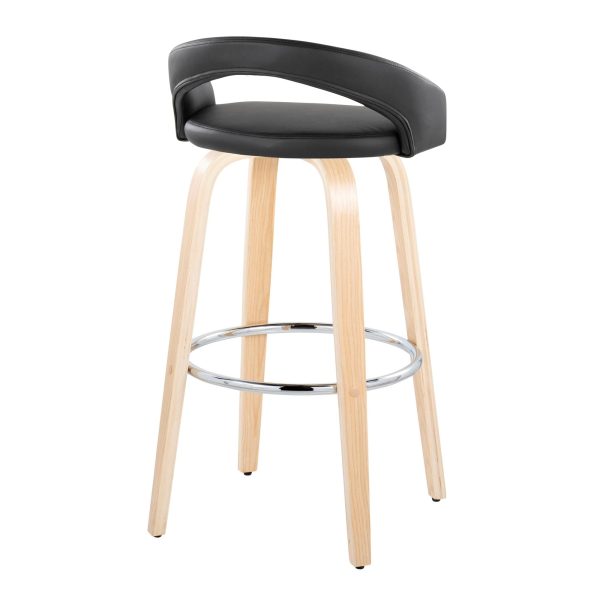 Grotto 30 Inch Black Faux Leather Contemporary Swivel Barstool Set of 2 3