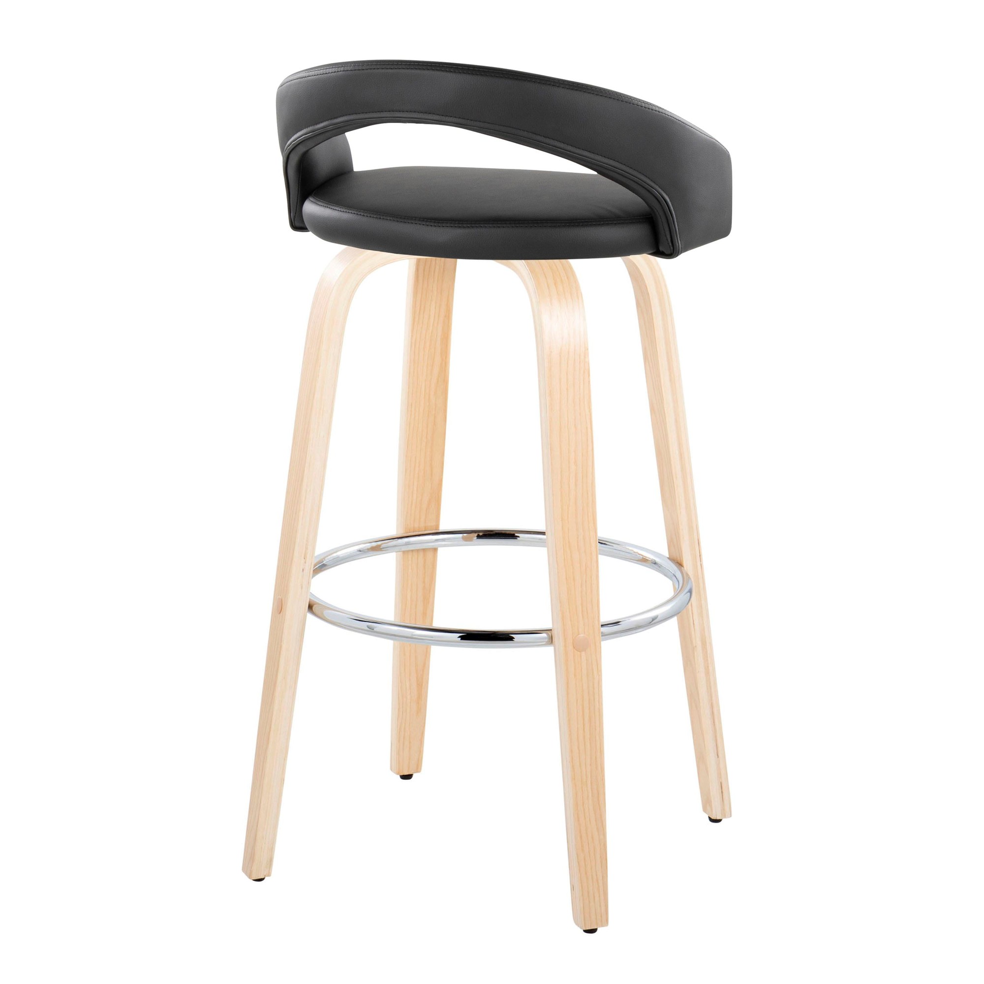 Grotto 30-Inch Black Faux Leather Contemporary Swivel Barstool (Set of 2) 4 Grotto 30-Inch Black Faux Leather Contemporary Swivel Barstool (Set of 2) - Image 4