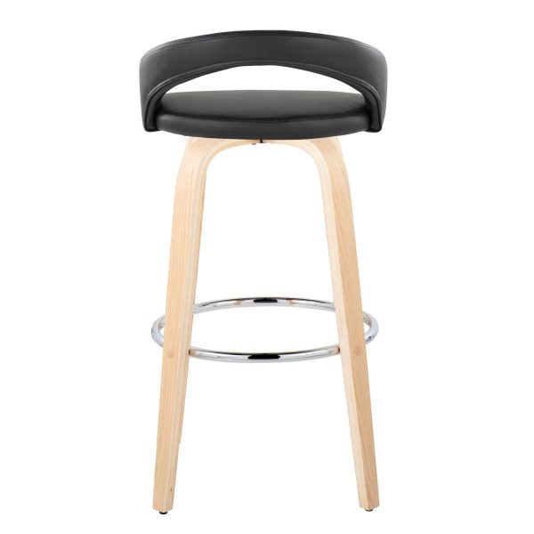 Grotto 30 Inch Black Faux Leather Contemporary Swivel Barstool Set of 2 4