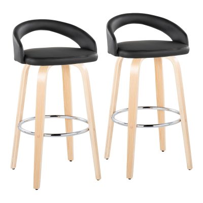 Grotto 30-Inch Black Faux Leather Contemporary Swivel Barstool (Set of 2)
