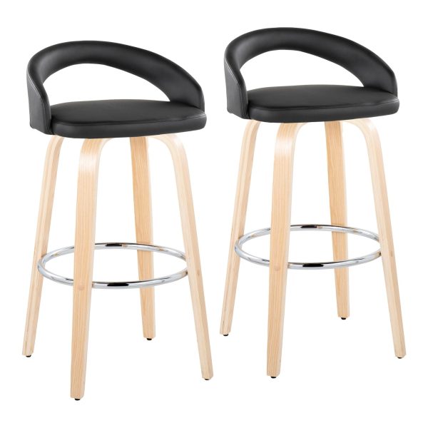 Grotto 30 Inch Black Faux Leather Contemporary Swivel Barstool Set of 2