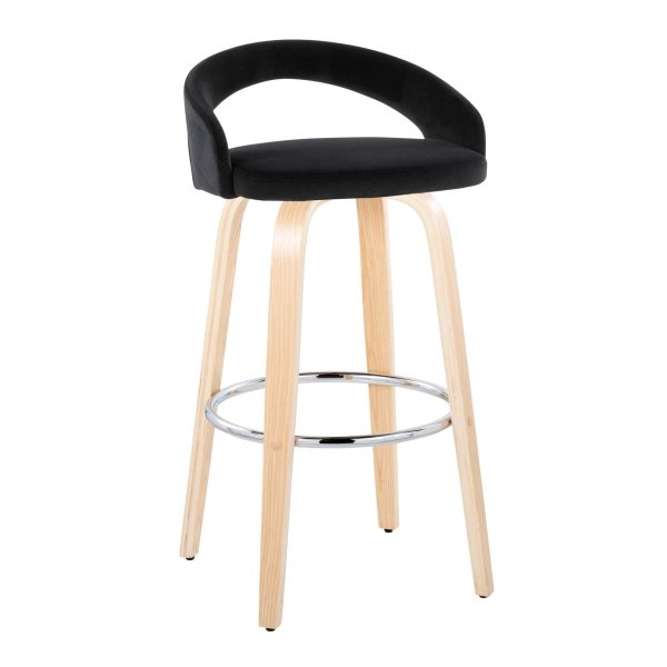 Grotto 30 Inch Contemporary Black Velvet Swivel Barstools Set of 2 1