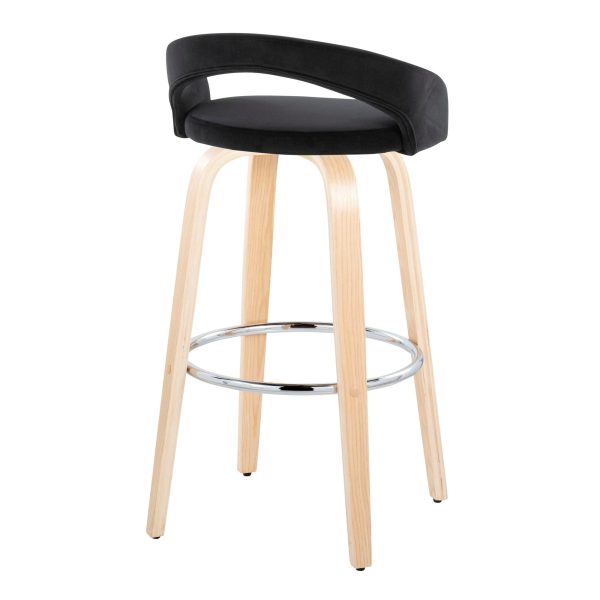 Grotto 30 Inch Contemporary Black Velvet Swivel Barstools Set of 2 3