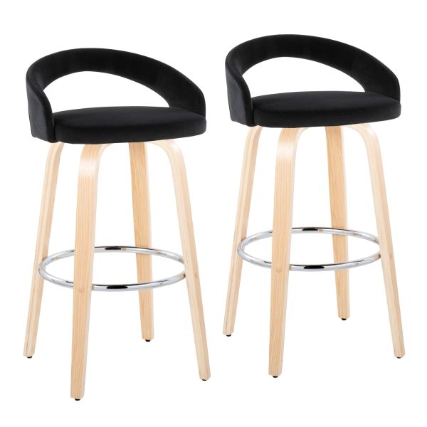 Grotto 30 Inch Contemporary Black Velvet Swivel Barstools Set of 2