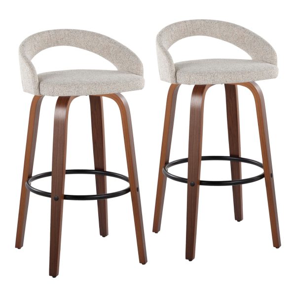 Grotto 30 Inch Contemporary Walnut Swivel Barstools Set of 2