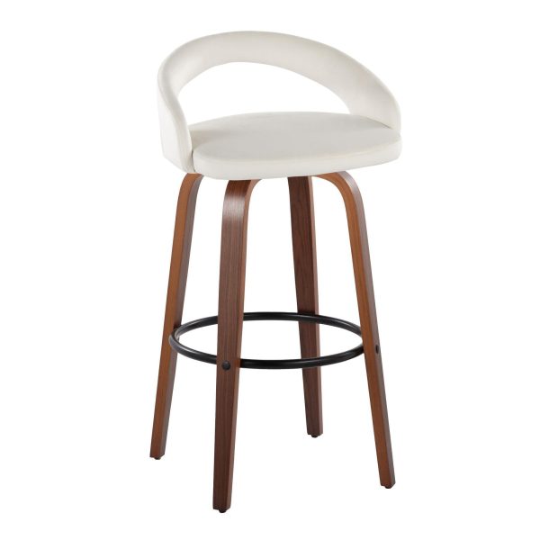 Grotto 30 Inch Contemporary Walnut Wood White Velvet Barstools Set of 2 3