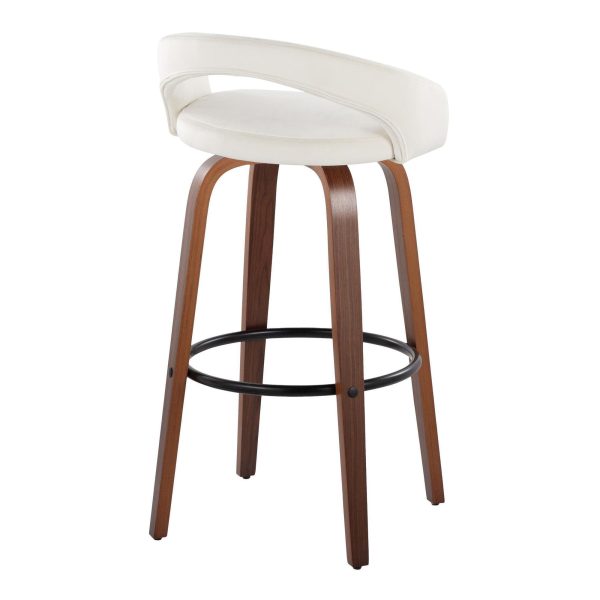 Grotto 30 Inch Contemporary Walnut Wood White Velvet Barstools Set of 2 5