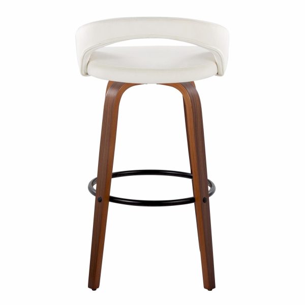 Grotto 30 Inch Contemporary Walnut Wood White Velvet Barstools Set of 2 6