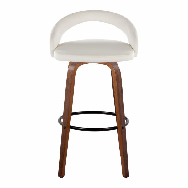 Grotto 30 Inch Contemporary Walnut Wood White Velvet Barstools Set of 2 7