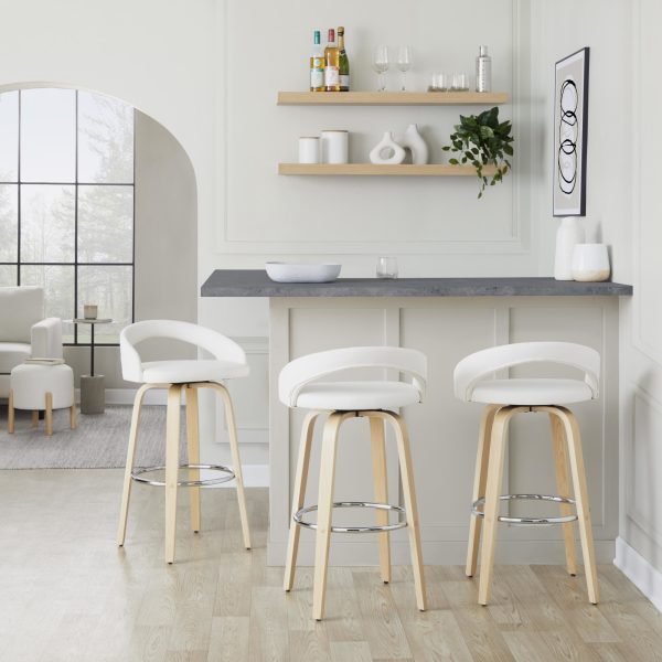 Grotto 30 Inch Contemporary White Velvet Swivel Barstools Set of 2 1