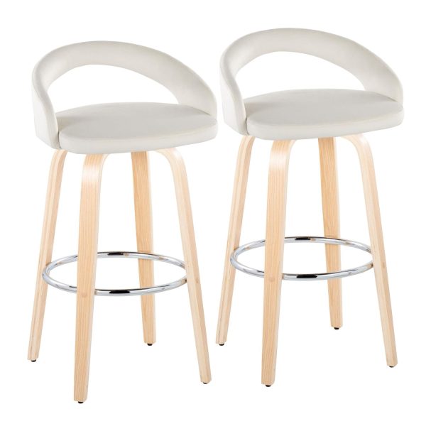 Grotto 30 Inch Contemporary White Velvet Swivel Barstools Set of 2 2