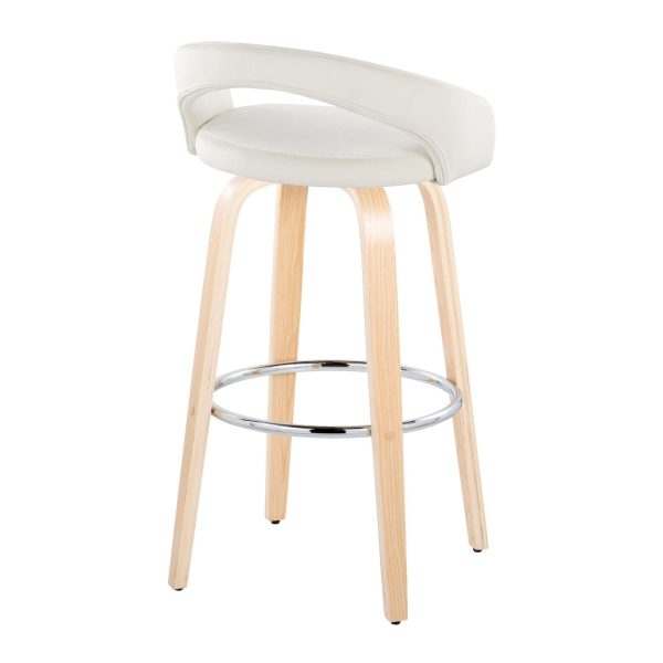 Grotto 30 Inch Contemporary White Velvet Swivel Barstools Set of 2 5