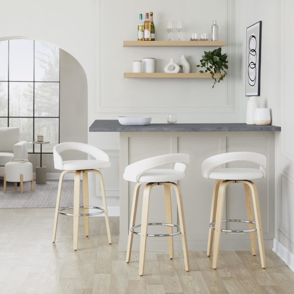 Grotto 30 Inch Contemporary White Velvet Swivel Barstools Set of 2