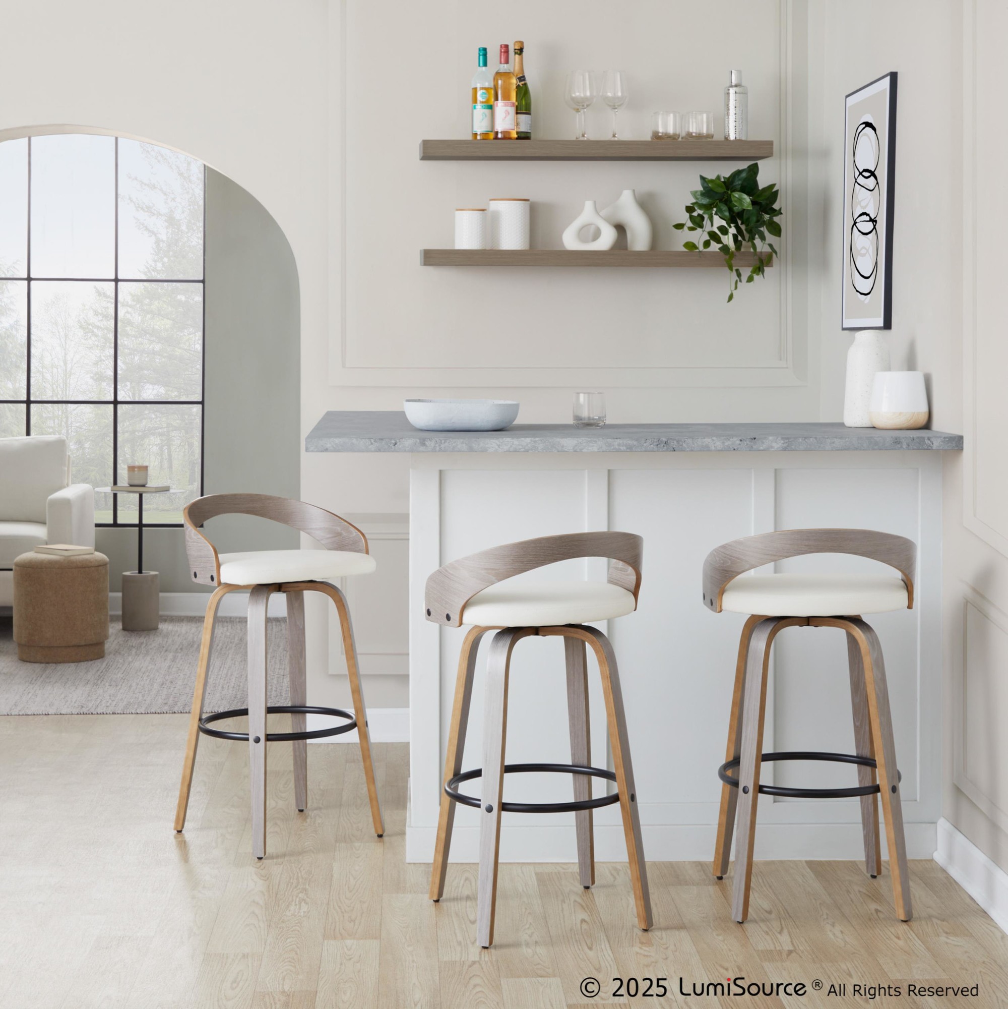 Grotto 30-Inch Light Grey Contemporary Swivel Barstools (Set of 2) 1 Grotto 30-Inch Light Grey Contemporary Swivel Barstools (Set of 2)