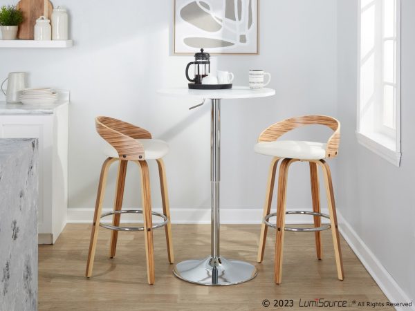 Grotto 30 Inch Mid Century Modern Zebra Wood Swivel Barstools Set of 2 2