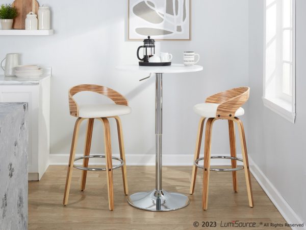 Grotto 30 Inch Mid Century Modern Zebra Wood Swivel Barstools Set of 2 3