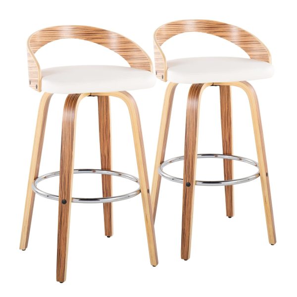 Grotto 30 Inch Mid Century Modern Zebra Wood Swivel Barstools Set of 2 4