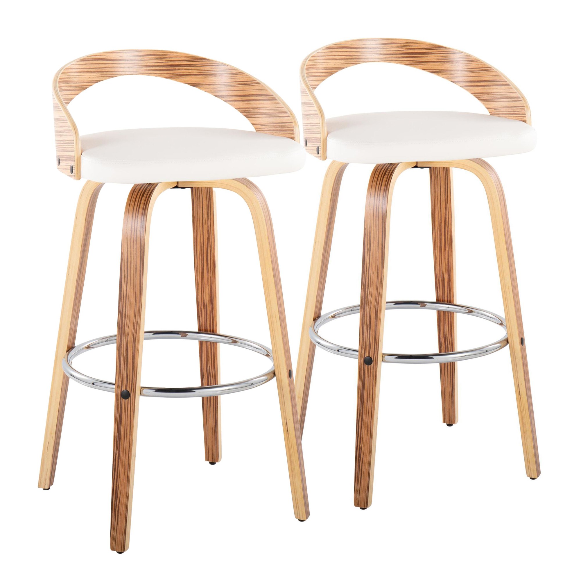 Grotto 30-Inch Mid-Century Modern Zebra Wood Swivel Barstools (Set of 2) 5 Grotto 30-Inch Mid-Century Modern Zebra Wood Swivel Barstools (Set of 2) - Image 5
