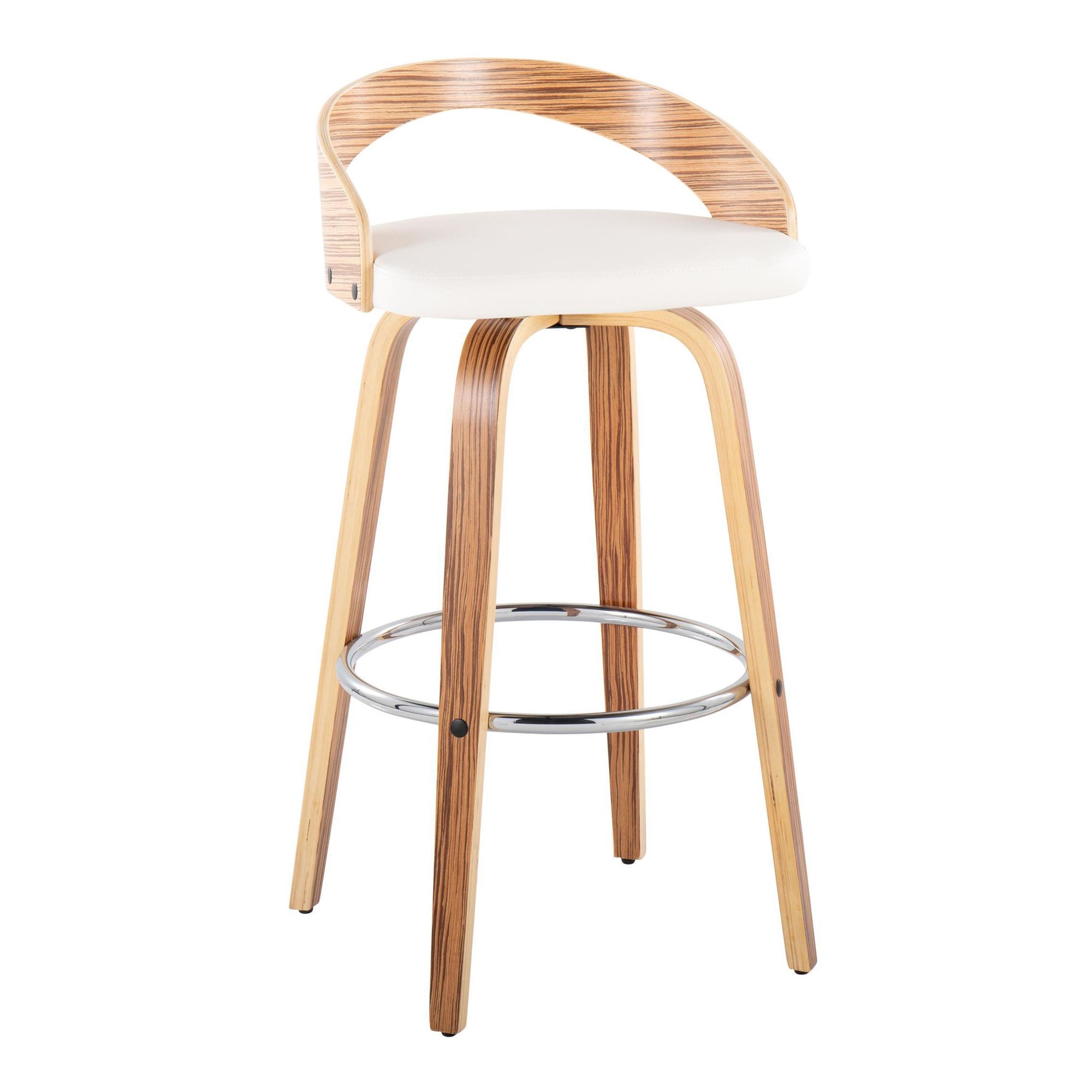 Grotto 30-Inch Mid-Century Modern Zebra Wood Swivel Barstools (Set of 2) 6 Grotto 30-Inch Mid-Century Modern Zebra Wood Swivel Barstools (Set of 2) - Image 6