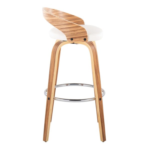 Grotto 30 Inch Mid Century Modern Zebra Wood Swivel Barstools Set of 2 6