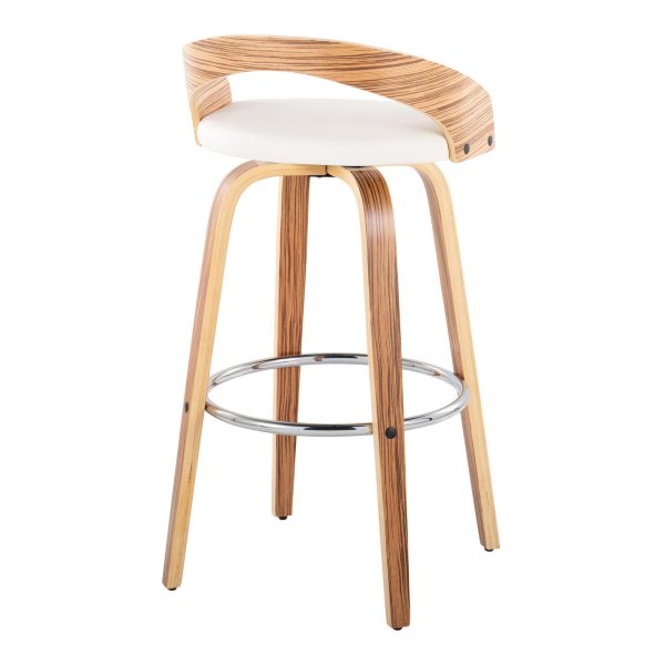 Grotto 30 Inch Mid Century Modern Zebra Wood Swivel Barstools Set of 2 7