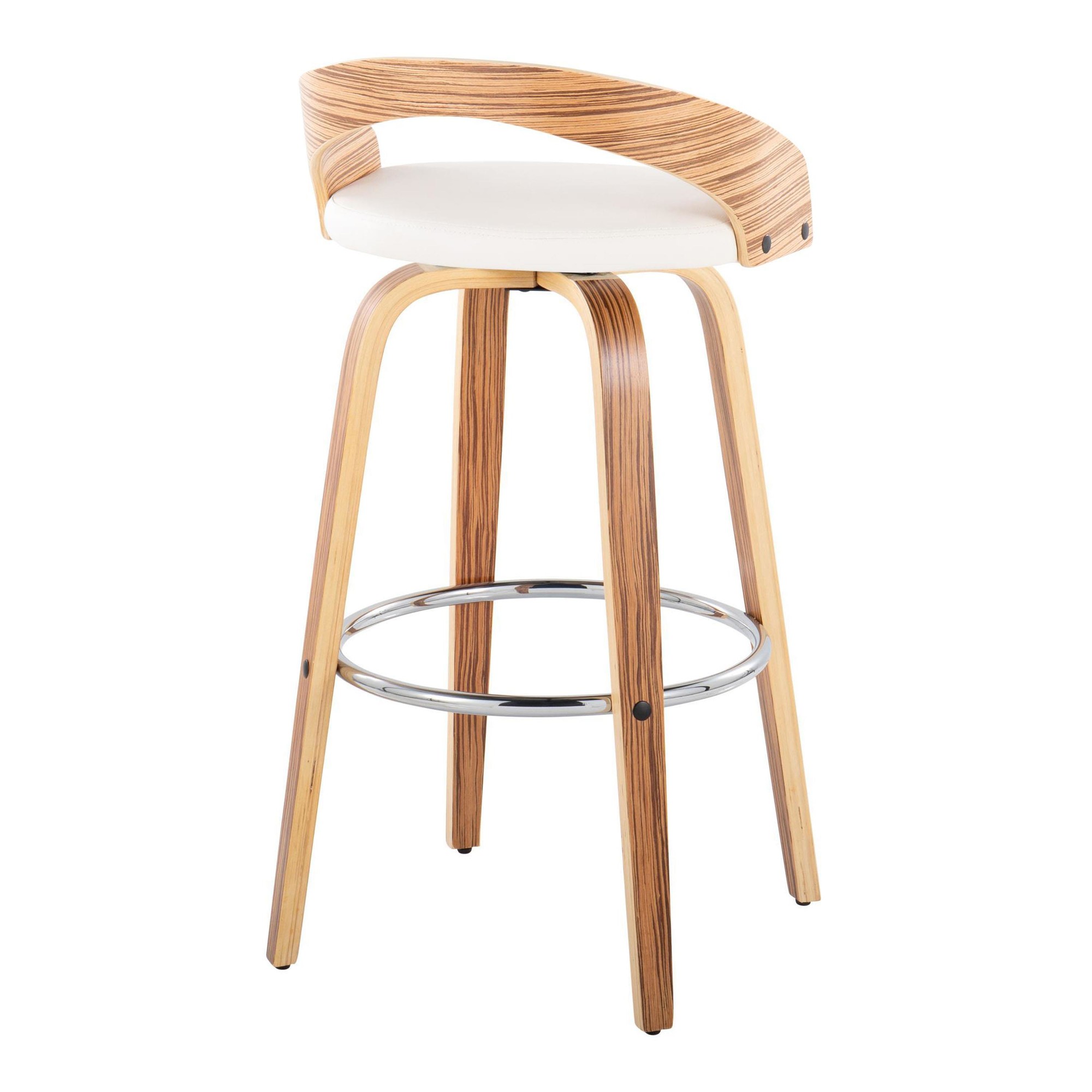 Grotto 30-Inch Mid-Century Modern Zebra Wood Swivel Barstools (Set of 2) 8 Grotto 30-Inch Mid-Century Modern Zebra Wood Swivel Barstools (Set of 2) - Image 8