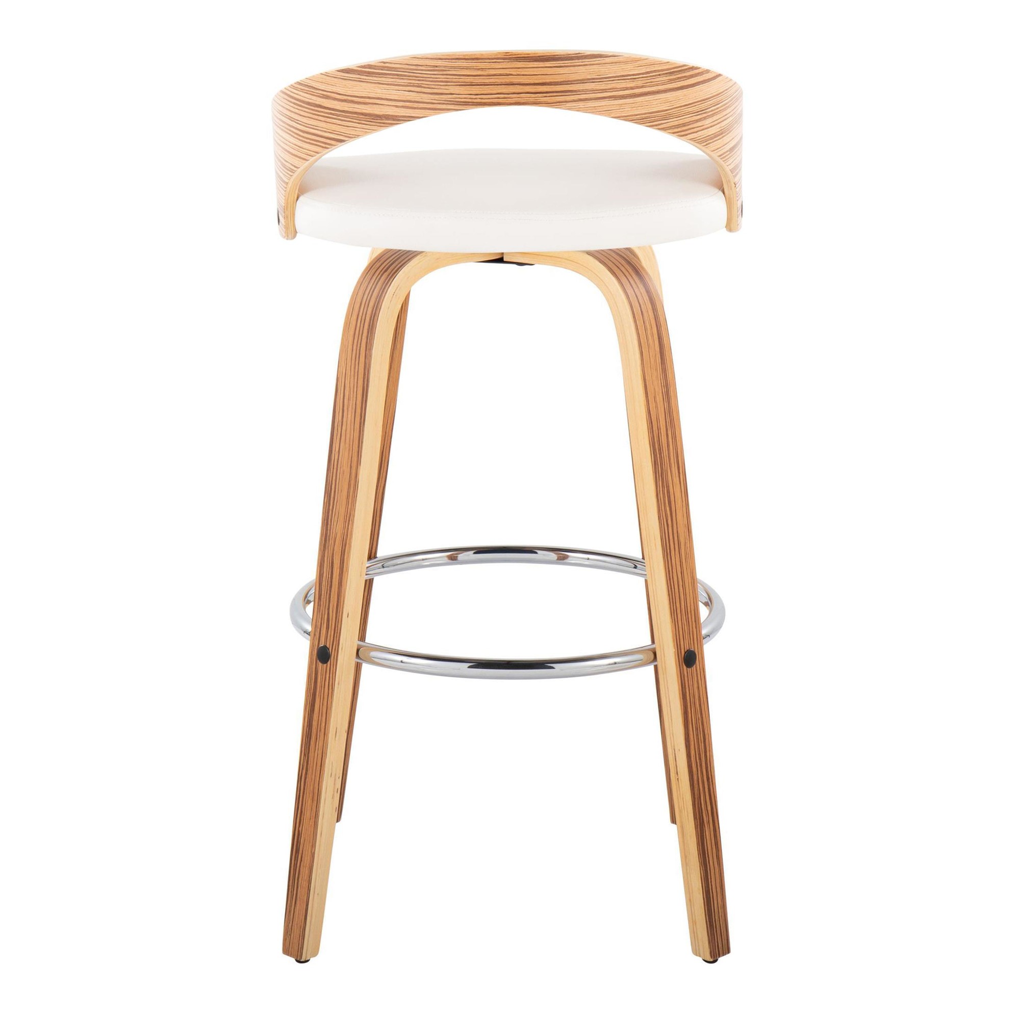 Grotto 30-Inch Mid-Century Modern Zebra Wood Swivel Barstools (Set of 2) 9 Grotto 30-Inch Mid-Century Modern Zebra Wood Swivel Barstools (Set of 2) - Image 9