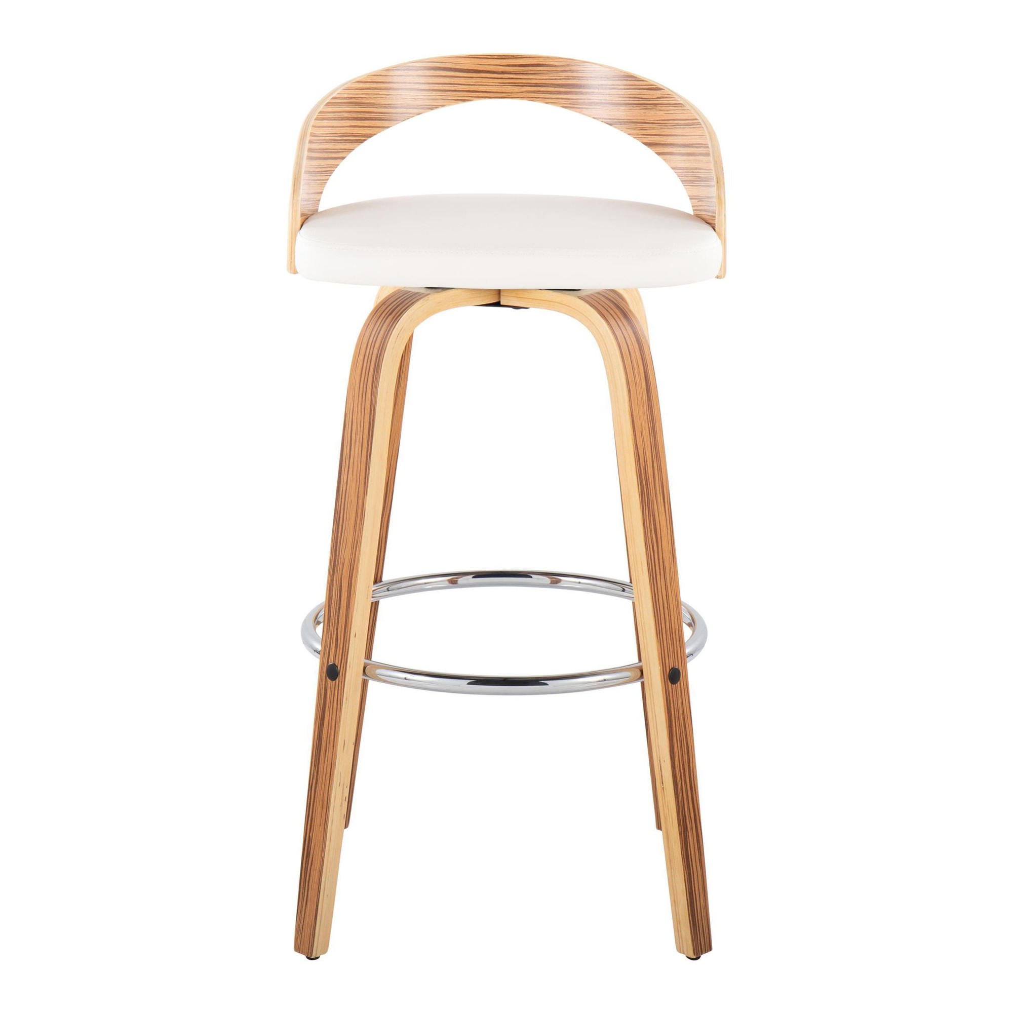 Grotto 30-Inch Mid-Century Modern Zebra Wood Swivel Barstools (Set of 2) 10 Grotto 30-Inch Mid-Century Modern Zebra Wood Swivel Barstools (Set of 2) - Image 10