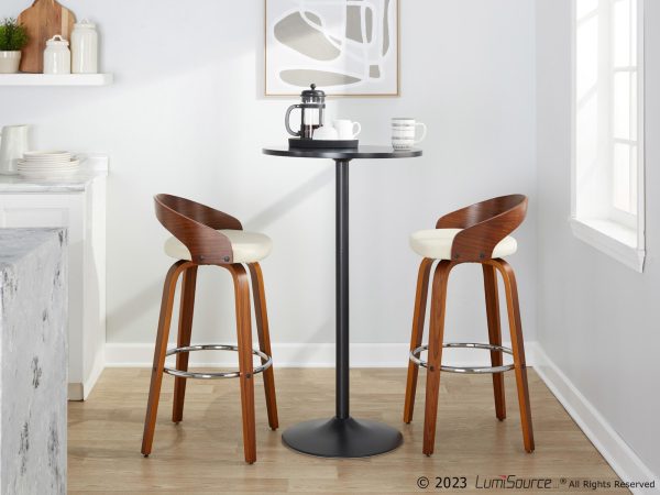 Grotto 30 Mid Century Cream Swivel Barstool Walnut Set of 2 3