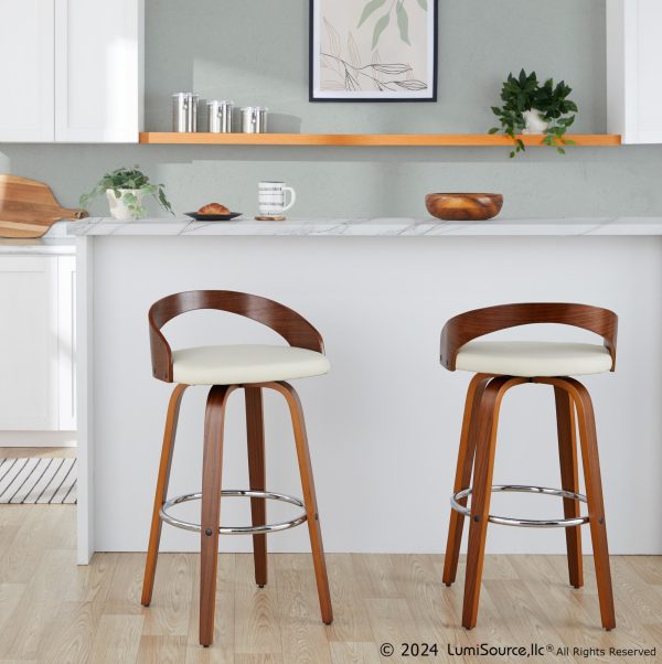 Grotto 30 Mid Century Cream Swivel Barstool Walnut Set of 2 4