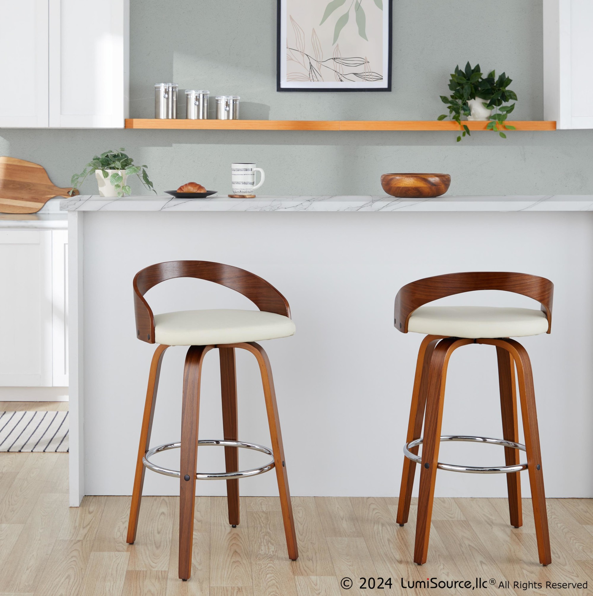 Grotto 30 Mid-Century Cream Swivel Barstool Walnut (Set of 2) 5 Grotto 30 Mid-Century Cream Swivel Barstool Walnut (Set of 2) - Image 5