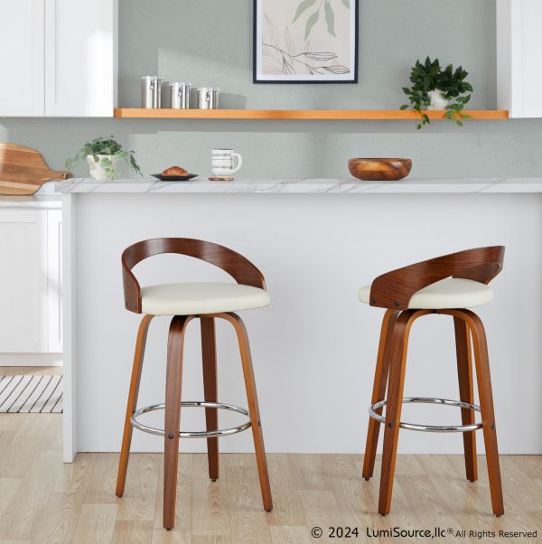 Grotto 30 Mid Century Cream Swivel Barstool Walnut Set of 2 5