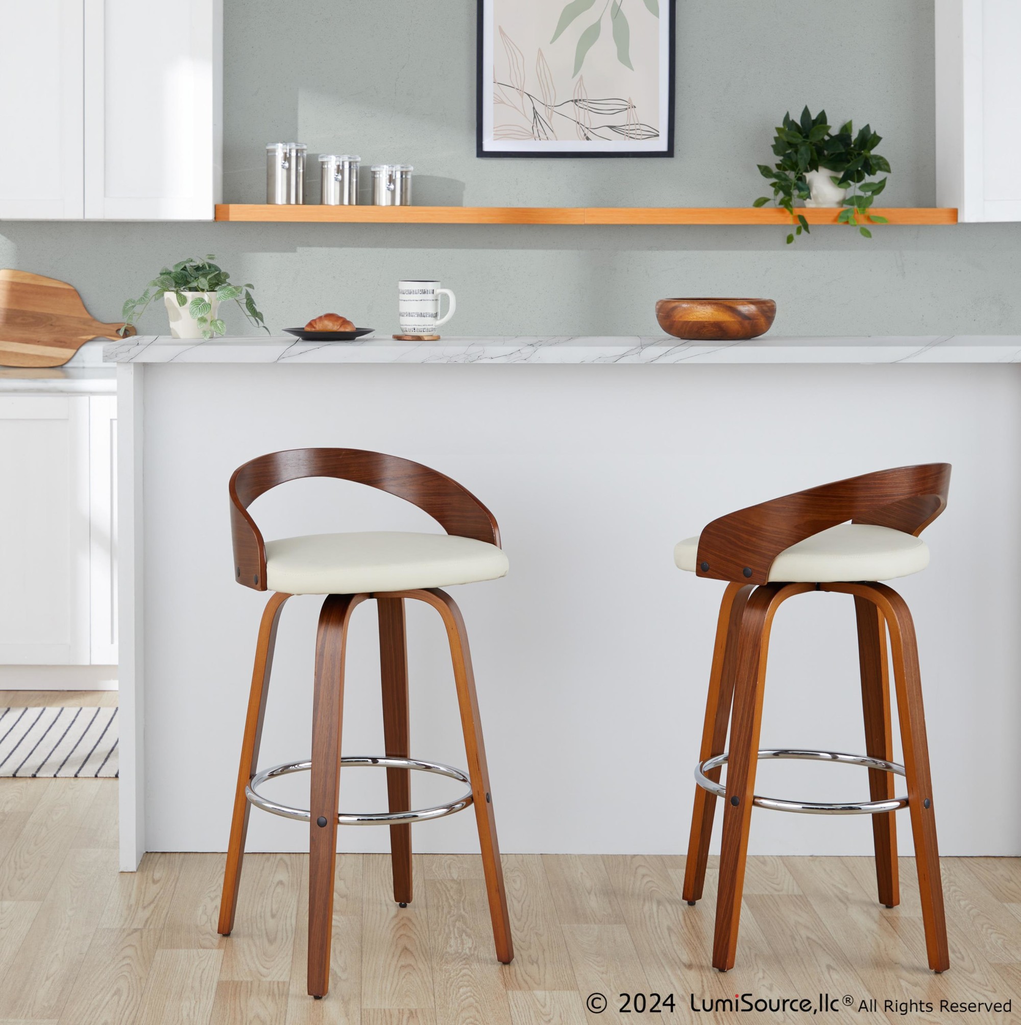 Grotto 30 Mid-Century Cream Swivel Barstool Walnut (Set of 2) 6 Grotto 30 Mid-Century Cream Swivel Barstool Walnut (Set of 2) - Image 6