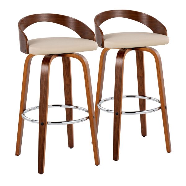 Grotto 30 Mid Century Cream Swivel Barstool Walnut Set of 2 6