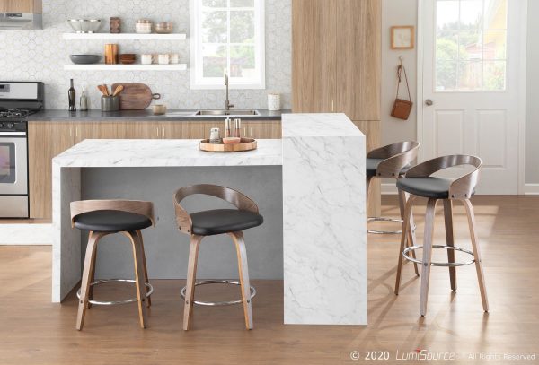 Grotto 30 Mid Century Modern Light Grey Swivel Barstool Set of 2