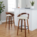 Grotto 30 Mid-Century Modern Swivel Barstool Walnut Cream (Set of 2)
